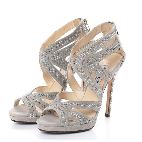 Jimmy Choo Grey Suede Collar Silver Studded Sandals Size 39.5 - Picture 2 of 8